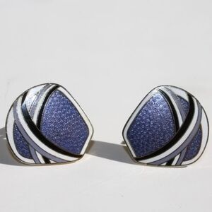 Vintage Cloisonne Clip On Earrings, Button Style, 1980s